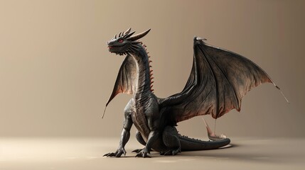 Fototapeta premium A 3D rendered black dragon.