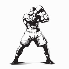 Professional Boxers image vector. A black and white image of a man in a boxing ring.
