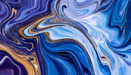 Fototapeta premium Abstract Swirling Blue Purple and Gold Fluid Acrylic Painting Texture Background