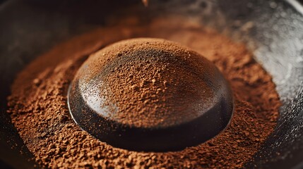Dark Chocolate Powder Dome Close-up, Culinary Artistry, Cocoa Delight