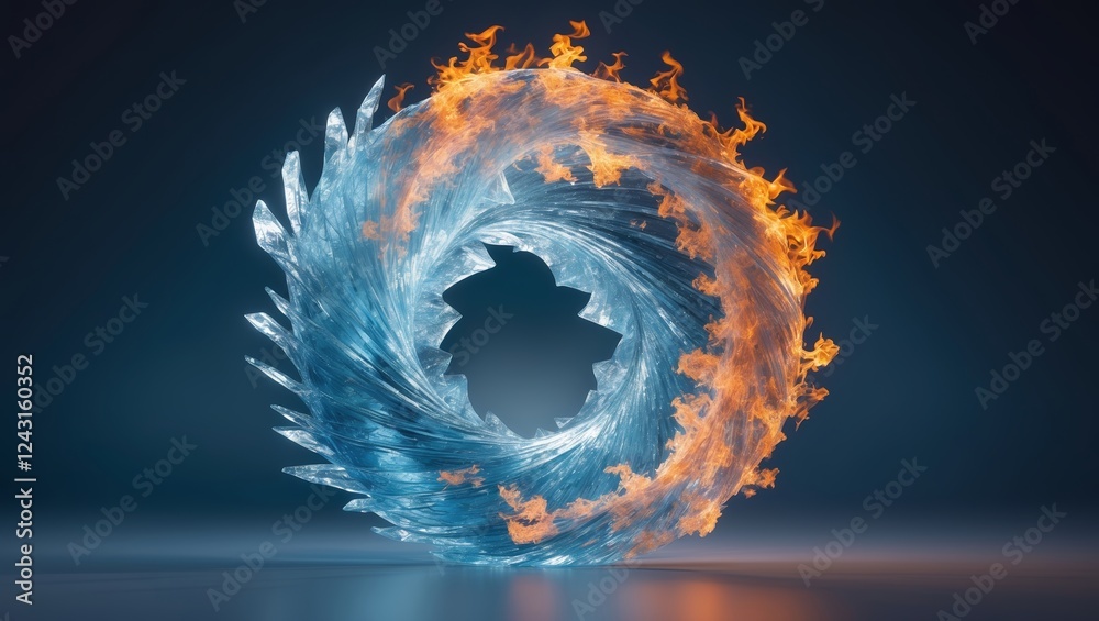 Poster dynamic display of swirling fire and ice elements creating a mesmerizing visual effect