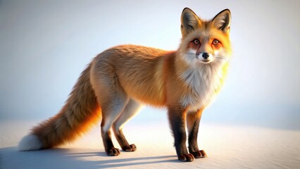 Obraz premium Realistic 3D render of a red fox in aerial view, featuring lifelike fur against a pristine white background.