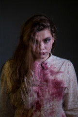 Double Exposure Portrait of a Distressed Woman