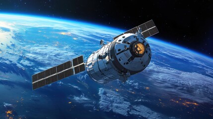 Fototapeta premium A spacecraft or satellite orbiting Earth, showcasing technology and exploration.