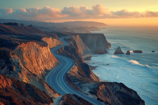 Coastal cliffside view with waves crashing below
