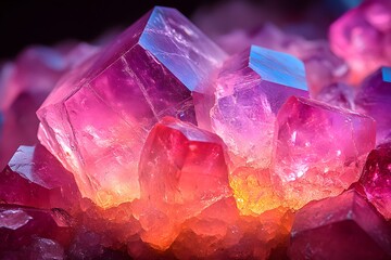 Fototapeta premium Vibrant Pink and Purple Crystals in Natural Mineral Formation for Artistic and Geological Exploration