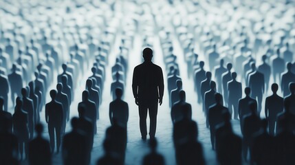 Fototapeta premium Colorful silhouette pf person standing in monochrome crowd of different people,surreal unique and different concept,loneliness in society,shadow,freedom,Love,be yourself,Stand out from the crowd.