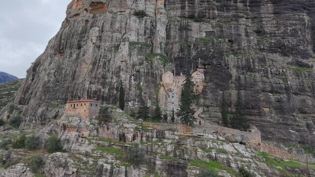 The Church of Panagia of the Rock in Nemea reveals its hilltop location, as seen from afar by a drone