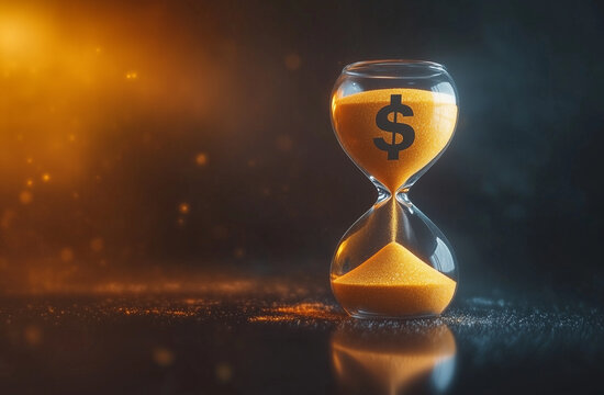 Clessidra con dentro il simbolo del dollaro. Il tempo &egrave; denaro.