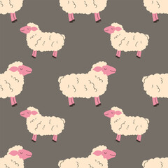 Sheep in a flat style seamless pattern