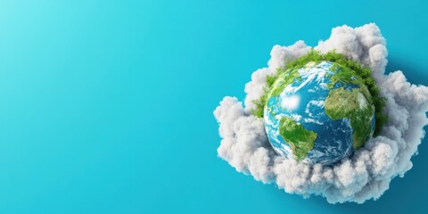 A vibrant representation of Earth surrounded by clouds, symbolizing environmental awareness and sustainability.