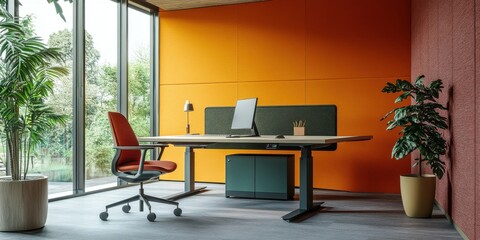 Fototapeta premium Smart office technology integrated with acoustic insulation and flexible workspace solutions creating a highly adaptable and sound-controlled work environment
