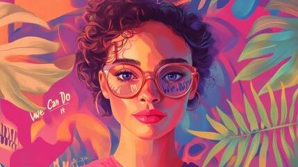 Obraz premium Retro style We Can Do It poster celebrating women empowerment and strength.