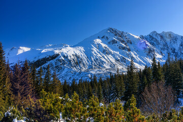 Yellow Crag peak in the winter scenery of the Tatra Mountains, Poland