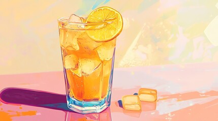 Refreshing yuzu lemonade in a tall glass with ice cubes.