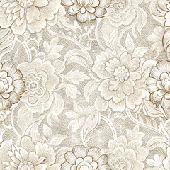 Elegant seamless floral lace fabric texture in neutral tones