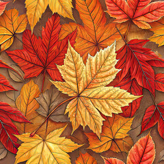 Seamless autumn leaves texture with vibrant red, yellow, and orange tones