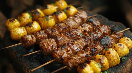 A Rwandan brochette skewer with grilled meat