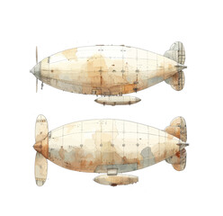 Watercolor Blimp. Vintage hand drawn vector illustration