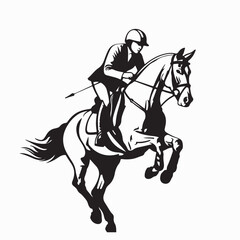 Equestrian Sport man Horseback Riding Illustration vector isolated on white background.