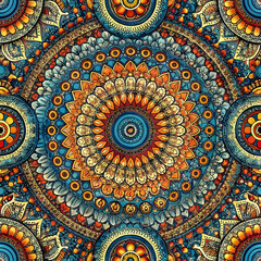 Obraz premium Seamless Indian mandala pattern with intricate floral design
