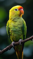 Obraz premium a collection of vibrant parrots perched on branches in a lush natural setting, showcasing their strikingly colorful plumage with intricate feather details. the images capture the birds in various clos