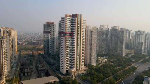 Aerial drone shot capturing County 107 project site in Noida India