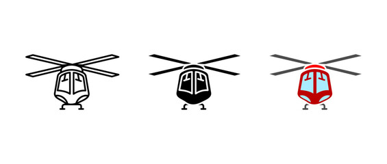 Helicopter icon. Aerial transport sign. Rotorcraft with spinning blades symbol. Air mobility and sky travel pictogram. Emergency rescue and aviation illustration