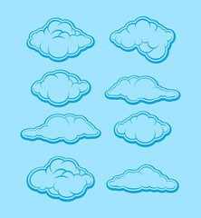 line vector cloud doodle isolated background. line cloud cartoon vector template set. Set clouds drawn doodle vector isolated. cloud cartoon weather collection hand drawn style vector illustration