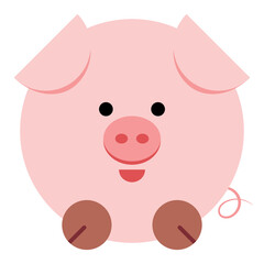 Cute baby pig illustration. Cartoon pink piggy.