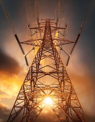 High Voltage Tower at Golden Sunset