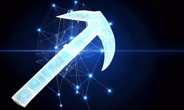 Abstract glowing polygonal hammer.