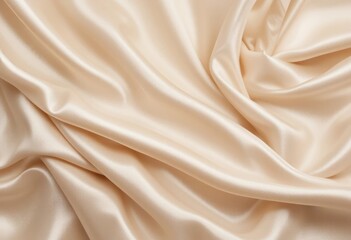 Obraz premium A close-up of beige satin fabric with draping folds
