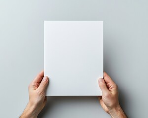 An empty white sheet of paper held in hands, symbolizing creativity and potential for new ideas or artistic projects.