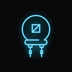 Blue neon transformer, a key component in electrical systems, glowing brightly against a dark background