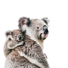 Fototapete An australian marsupial Koala mother holding her baby joey koala on her back, on a transparent background © Sarah