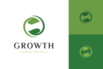 Ecology leaf sphere logo icon with line twisted green leaves design concept for reusing, recycle green life graphic symbol, vector illustration