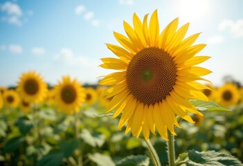 A close-up of a sunflower with a blurred nature background