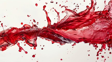 A bold splash of cherry juice, the vibrant red liquid creating intricate patterns against a clean white surface.