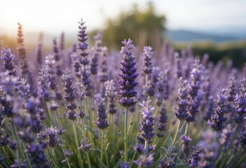 Naklejka premium A close-up of purple lavender flowers with a blurred background
