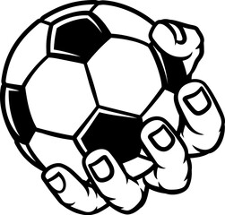 Obraz premium A mascot person hand or fist holding a soccer football ball