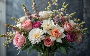 A bouquet of colorful flowers in a modern vase