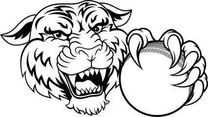 A tiger with a cricket ball animal sports team mascot