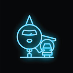 Neon blue icon of an airplane being fueled up for take off