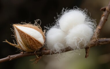 Close-up of a white cotton bud on a branch