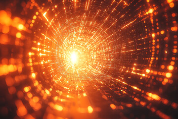 Obraz premium Glowing orange tunnel of light, abstract digital art.