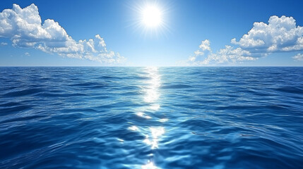 Fototapeta premium Ocean serenity: sunlit blue waters under a bright sky.