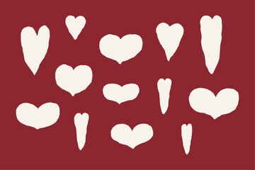Bold hand-drawn heart shapes. St. Valentines day vector elements. Wobbly modern heart set.  Heart pattern. Love themed decor