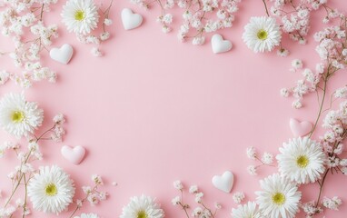Pink floral frame, hearts, background, mockup, card