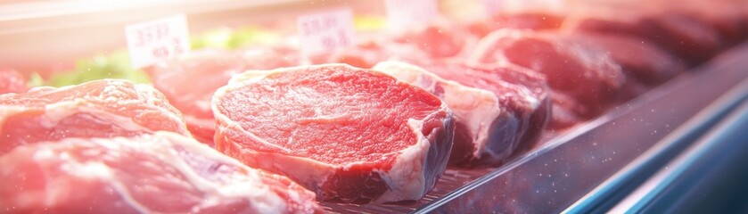 Fresh cuts of meat displayed in a butcher shop, highlighting quality and variety for culinary enthusiasts.
